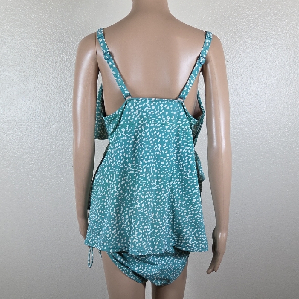 Cacique Teal & Cream Ruffled Tankini & High Wiasted Swim Suit - Picture 6 of 10